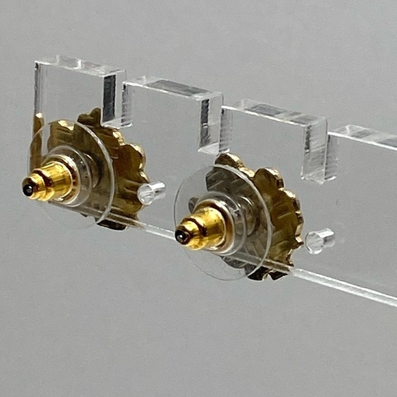 Cloisonné Earrings Flower Gold Tone Red Yellow Vintage - Picture 5 of 11